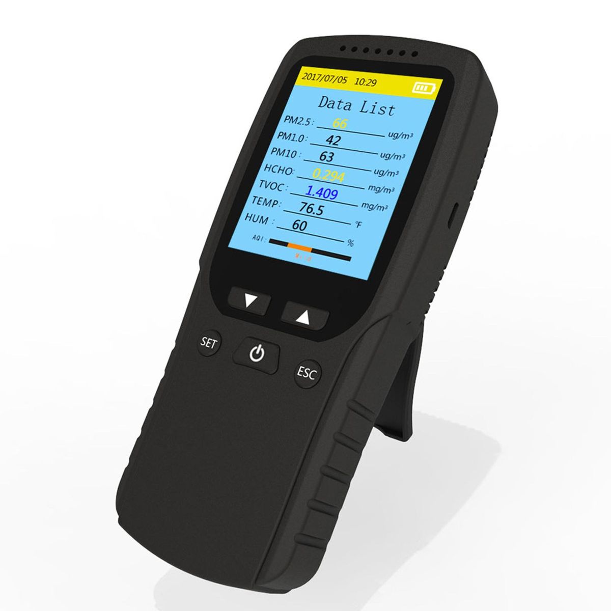 Air Quality Monitor for PM2.5 PM1.0 PM10 Formaldehyde TVOC Temperature Humidity LCD Screen Real Time Display
