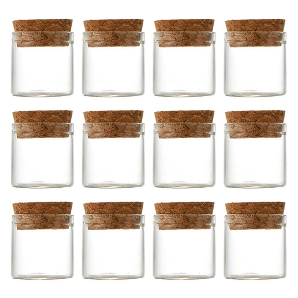 12x Empty Clear Glass Bottles With Cork Stopper - 12ml