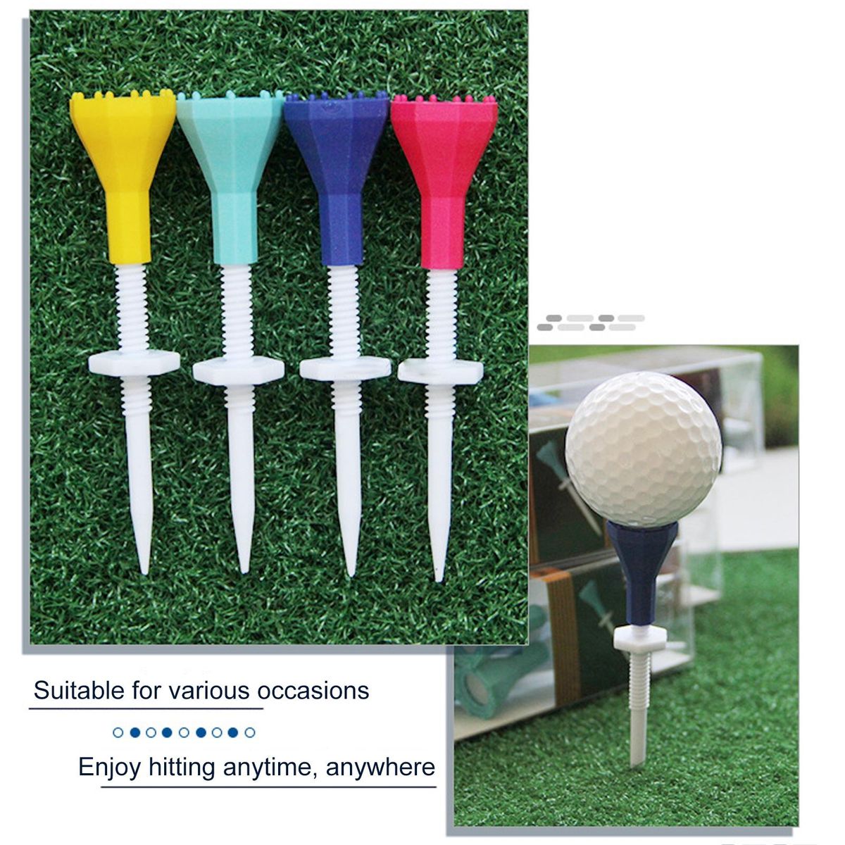 Golf Accessories Adjustable Compact Golf Tees 5pcs Lightweight Yellow