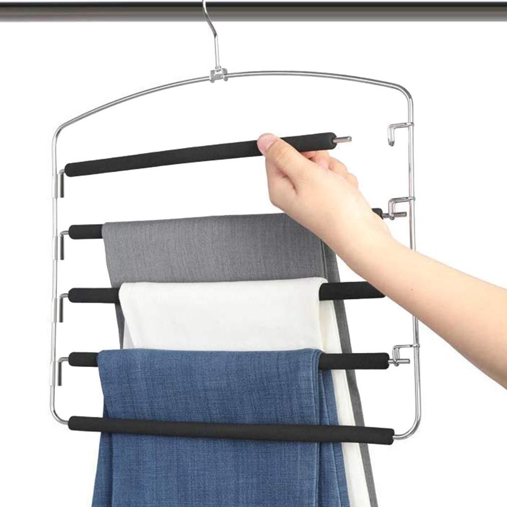 Pants Hangers 5 Layers Metal Slack Hangers Non- Foam Padded Swing Arm Space Saving Hanger Clothes Closet Storage Organizer for Pants and Clothes