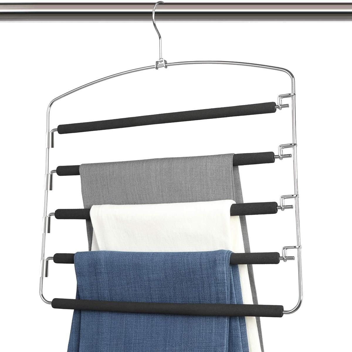 Pants Hangers 5 Layers Metal Slack Hangers Non- Foam Padded Swing Arm Space Saving Hanger Clothes Closet Storage Organizer for Pants and Clothes