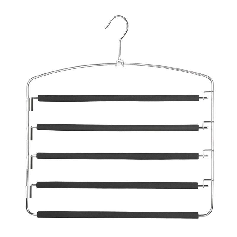 Pants Hangers 5 Layers Metal Slack Hangers Non- Foam Padded Swing Arm Space Saving Hanger Clothes Closet Storage Organizer for Pants and Clothes