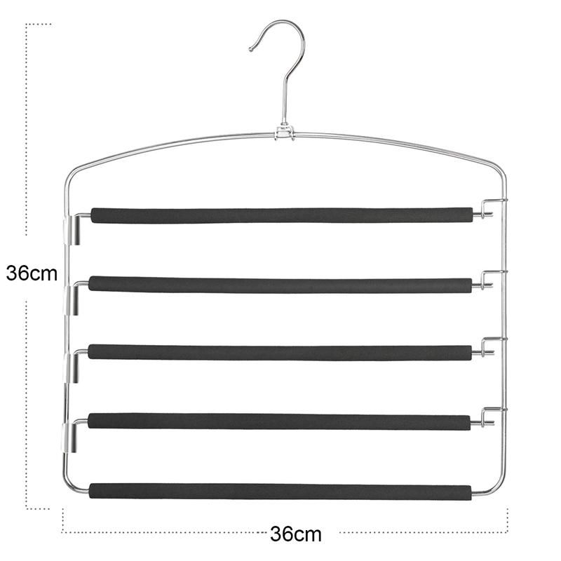 Pants Hangers 5 Layers Metal Slack Hangers Non- Foam Padded Swing Arm Space Saving Hanger Clothes Closet Storage Organizer for Pants and Clothes