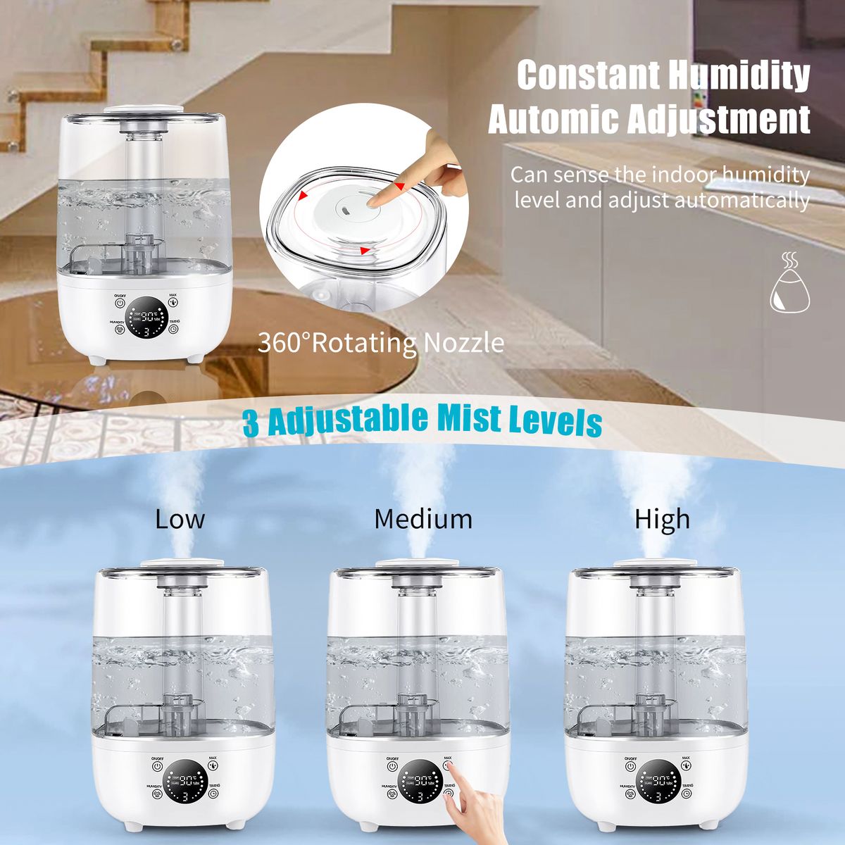 Irishom 4L Humidifiers For Bedroom Ultrasonic Air
