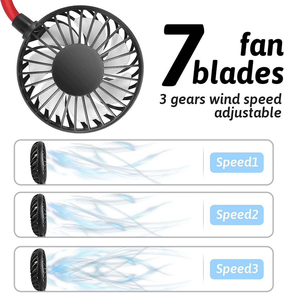 Portable USB Personal Hand Free Mini Lazy Person Neck Fan-Black
