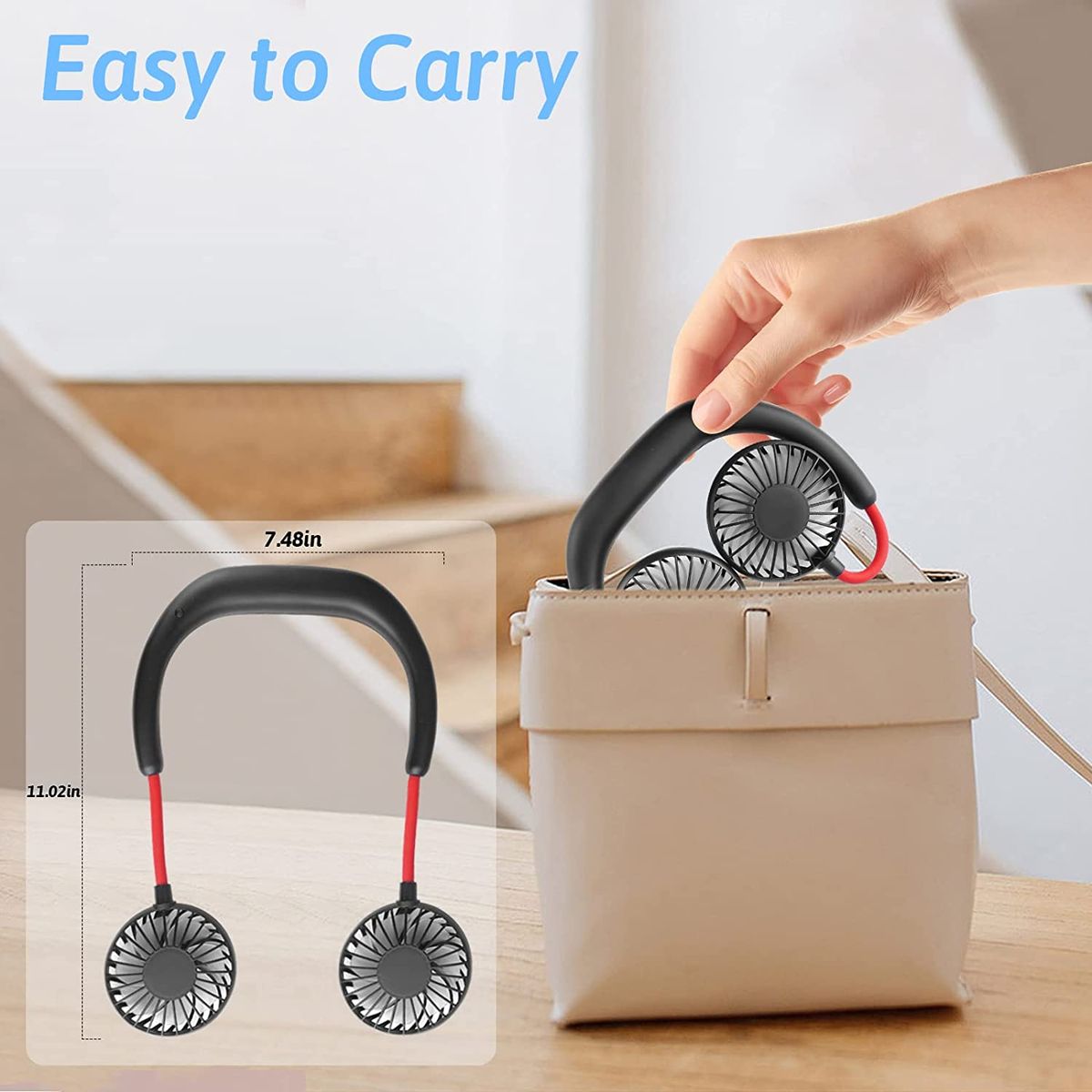 Portable USB Personal Hand Free Mini Lazy Person Neck Fan-Black