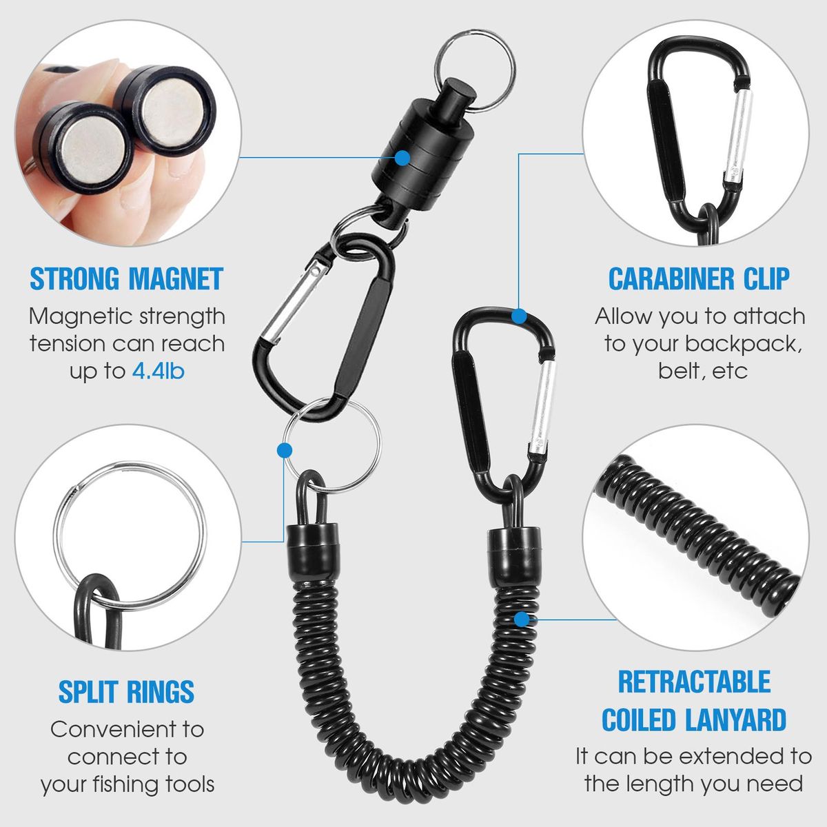 3pcs Fly Fishing Magnetic Net Release Holder Fishing Lanyard Magnetic Keeper Magnet Clip Landing Net Connector