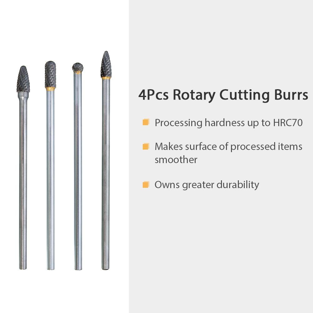 4Pcs Tungsten Steel 1/4'' Shank Rotary Cutting Burrs 10mm Cutting Edge Diameter 150/160mm Length for Carving Polishing Drilling