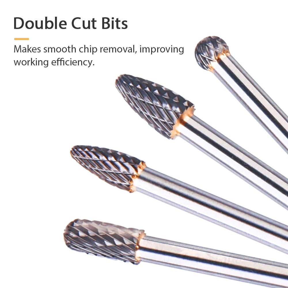 4Pcs Tungsten Steel 1/4'' Shank Rotary Cutting Burrs 10mm Cutting Edge Diameter 150/160mm Length for Carving Polishing Drilling