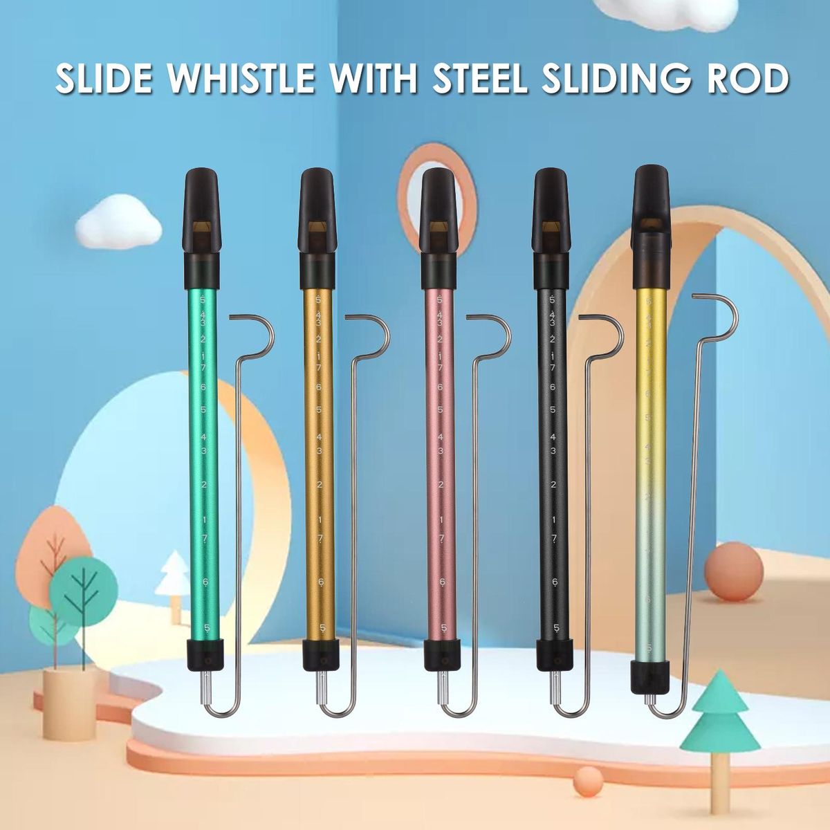 Metal Slide Whistle Scale Sliding Flute with Steel Sliding Rod Musical Instrument Toy for Children Kazoo Flute for Parent-Child Games Boys and Girls Party Favors School Prizes