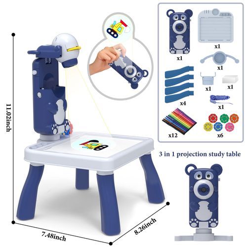Drawing Projector Camera Children's Interactive Drawing Table Drafting Table Kids LED Painting Desk Girl Educational Toys 3 In 1 Blue