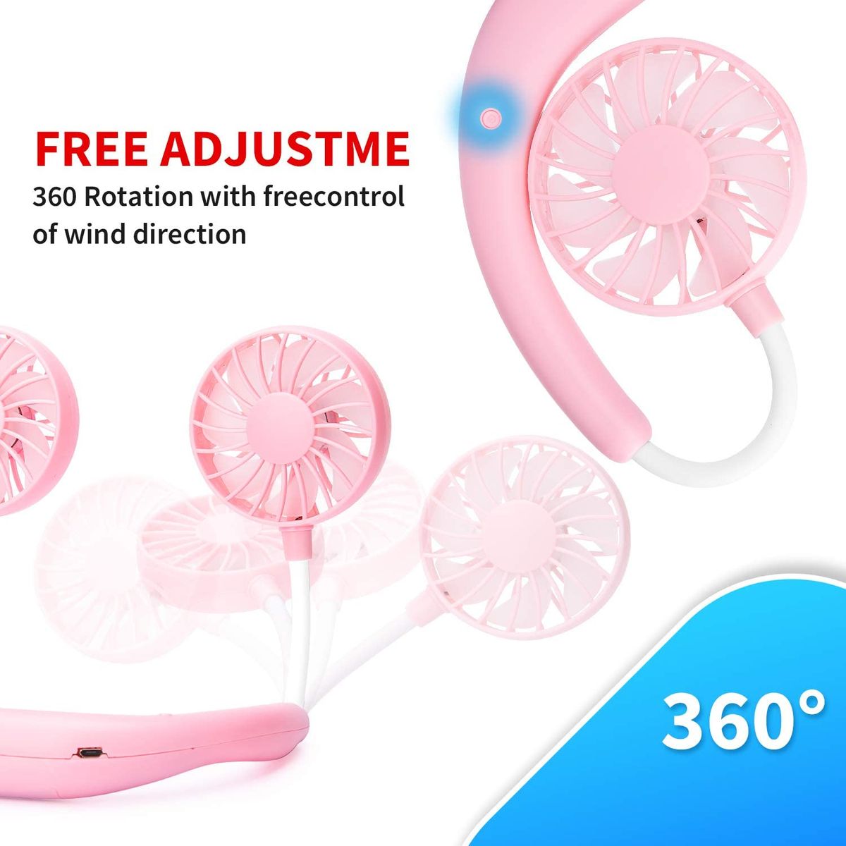 Portable USB Personal Hand Free Mini Lazy Person Neck Fan-Pink