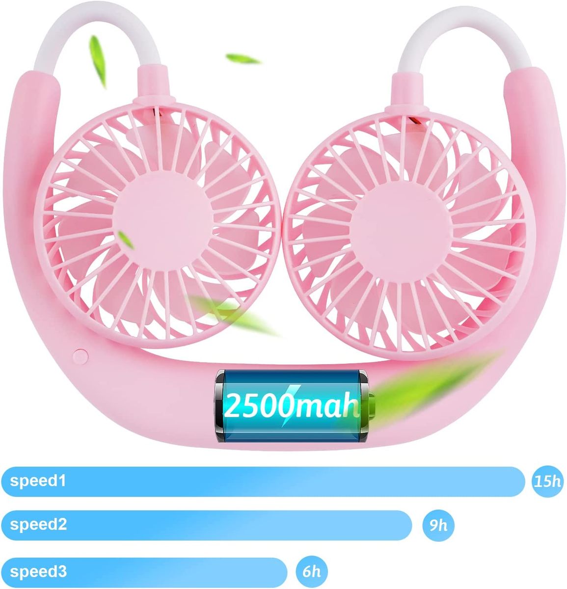 Portable USB Personal Hand Free Mini Lazy Person Neck Fan-Pink