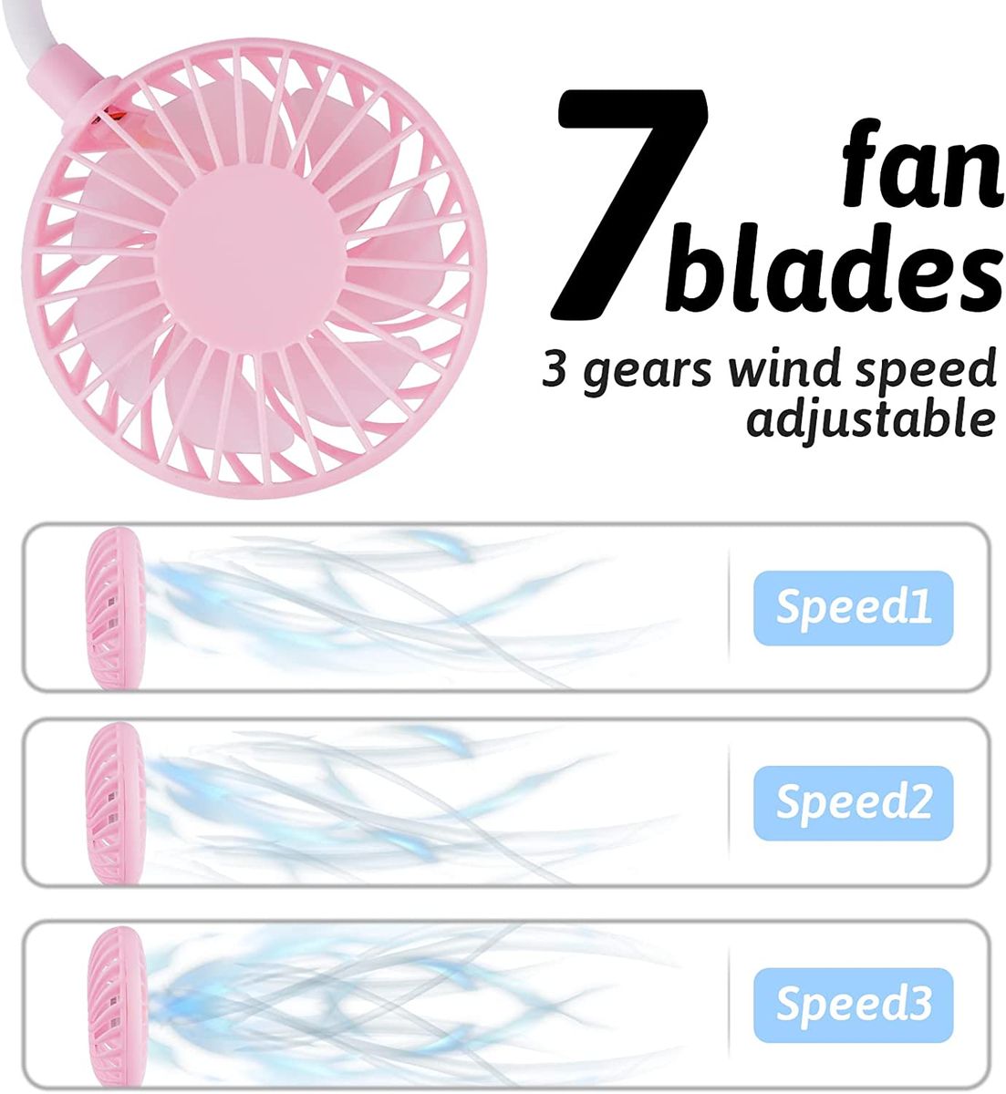 Portable USB Personal Hand Free Mini Lazy Person Neck Fan-Pink