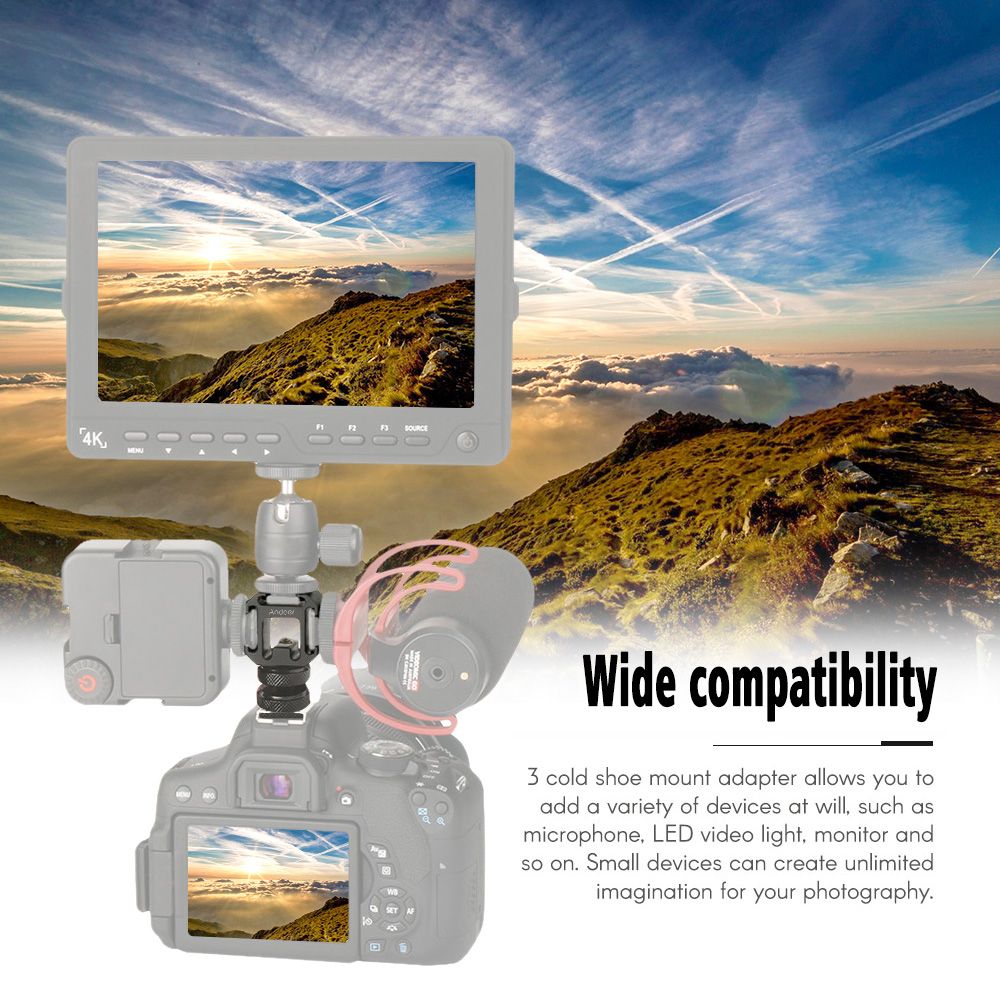 3 Cold Shoe Mount Adapter On-Camera Mount Adapter