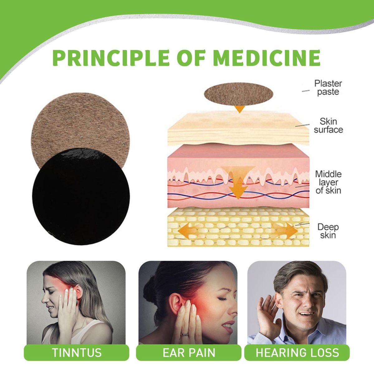 Jaysuing 12Pcs Tinnitus Patches Herbal Formula Skin Friendly Fit Acupoints Relieve Tinnitus Improve Buzzing