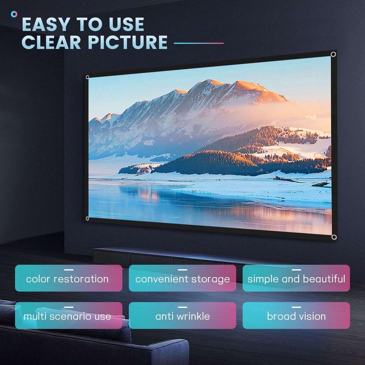 Portable Projector Screen Theater Outdoor HD White Foldable Anti- 72Inch