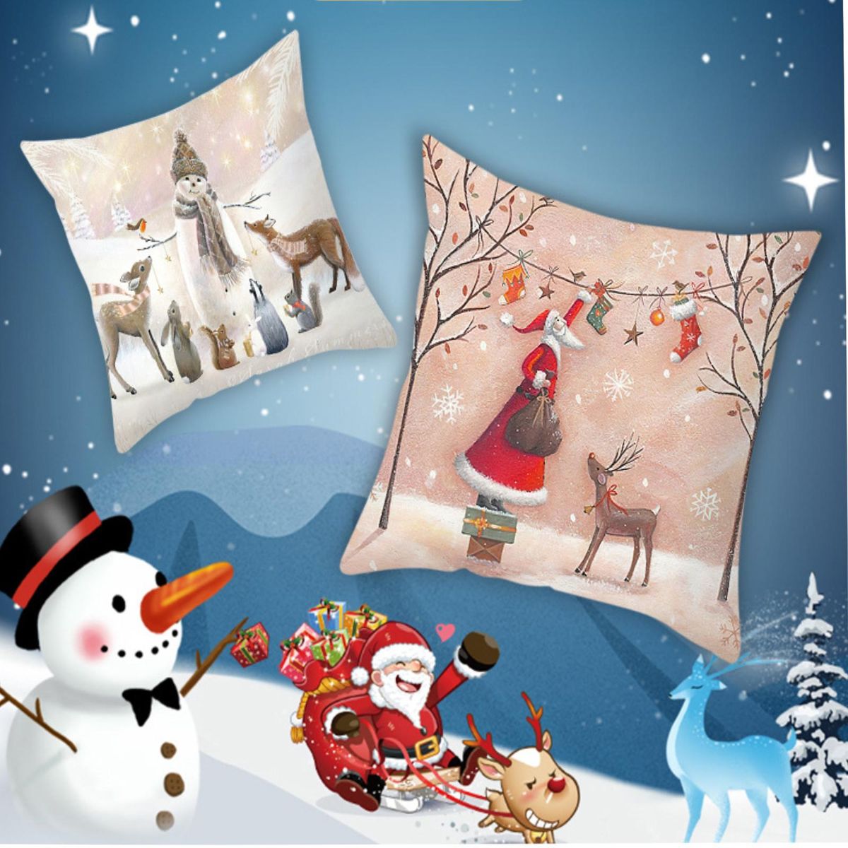 Pillow Case Santa Claus Print Old Man Sofa Bed Pillowcase Bedroom Cushion Cover Merry Christmas 45x45 Cm