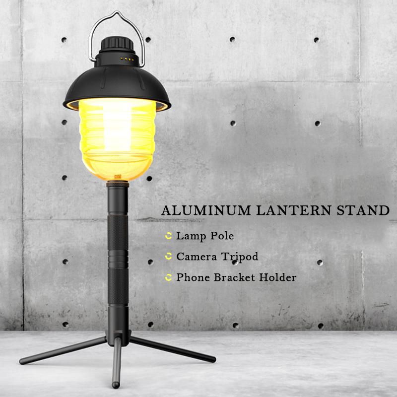 Aluminum Lantern Stand Camping Lamp Pole Foldable Light Support Holder Lamp Bracket Camera Phone Tripod Stand For Picnic Hiking Backpacking Fishing Garden BBQ