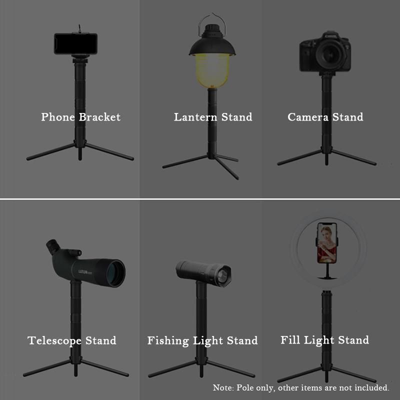 Aluminum Lantern Stand Camping Lamp Pole Foldable Light Support Holder Lamp Bracket Camera Phone Tripod Stand For Picnic Hiking Backpacking Fishing Garden BBQ