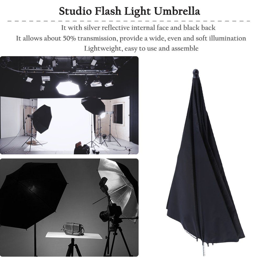 83cm Studio Flash Light Grained Black Silver Umbrella Reflective Reflector Silver