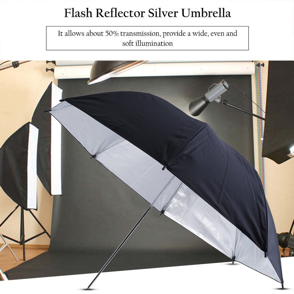 83cm Studio Flash Light Grained Black Silver Umbrella Reflective Reflector Silver