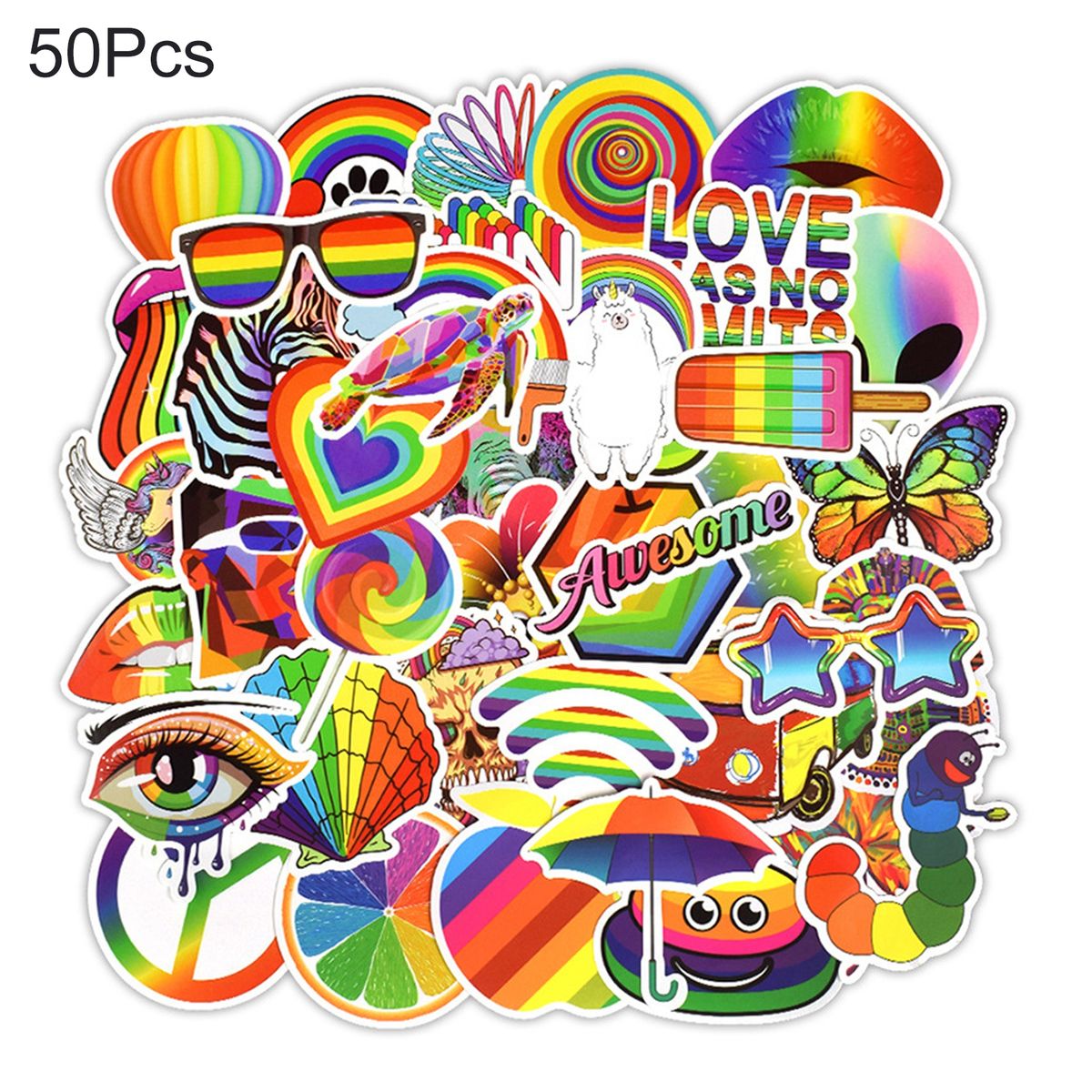 50Pcs Computer Decals Skateboard Phone Sticker Decal Mix Color