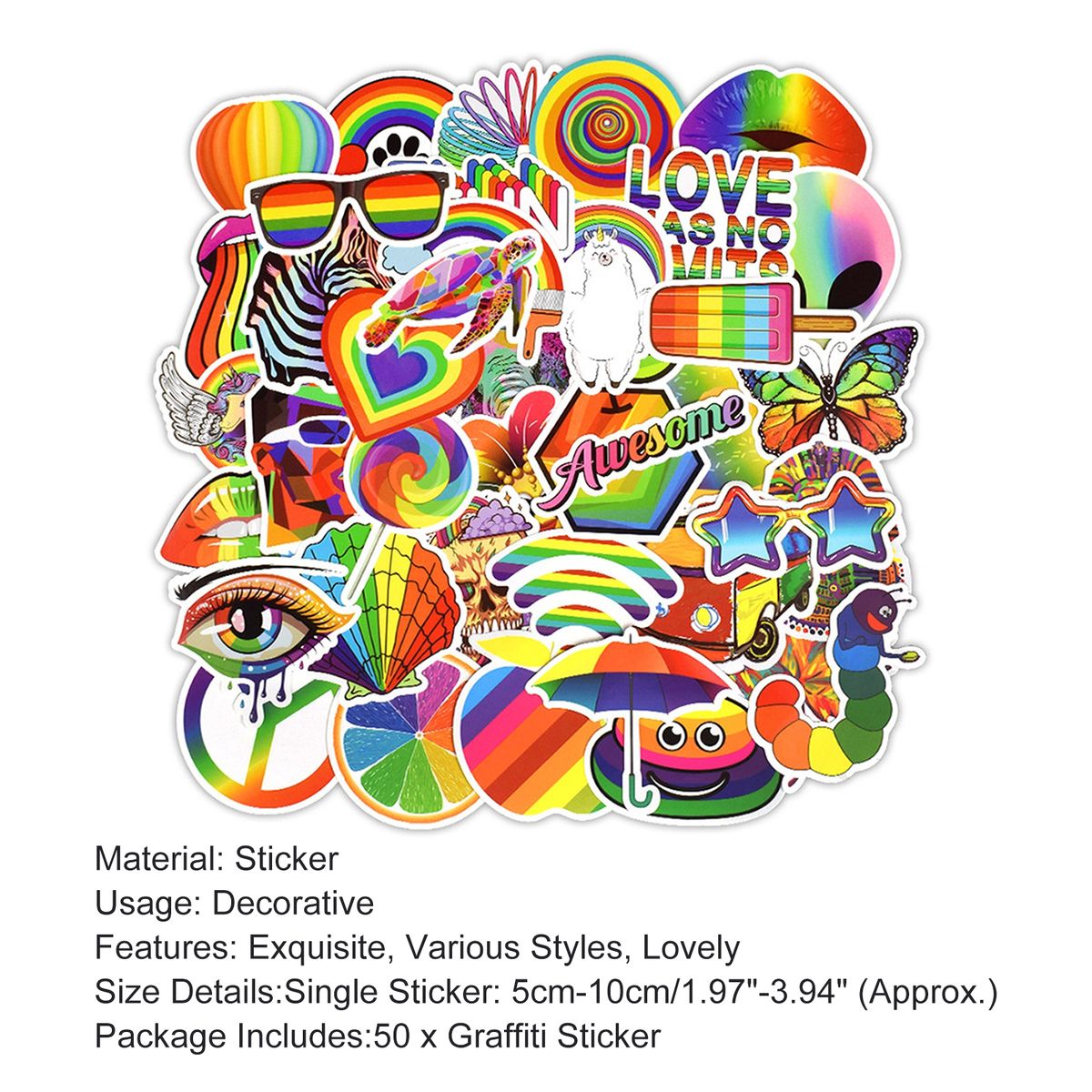 50Pcs Computer Decals Skateboard Phone Sticker Decal Mix Color