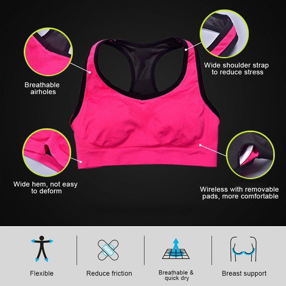 Women Sports Bra Padded Underwired I-Shaped Breathable Qucik