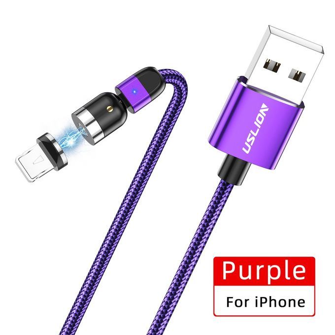 Double 360-degree Magneti   Able Magneti  Su Tion USB  Harging  Able 3-head Flash  Harging Data  Able For Android Type- -purple-2M Cable + For IPhone Head