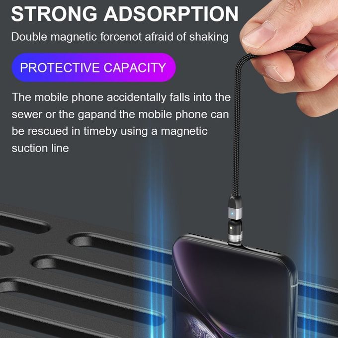 Double 360-degree Magneti   Able Magneti  Su Tion USB  Harging  Able 3-head Flash  Harging Data  Able For Android Type- -purple-2M Cable + For IPhone Head
