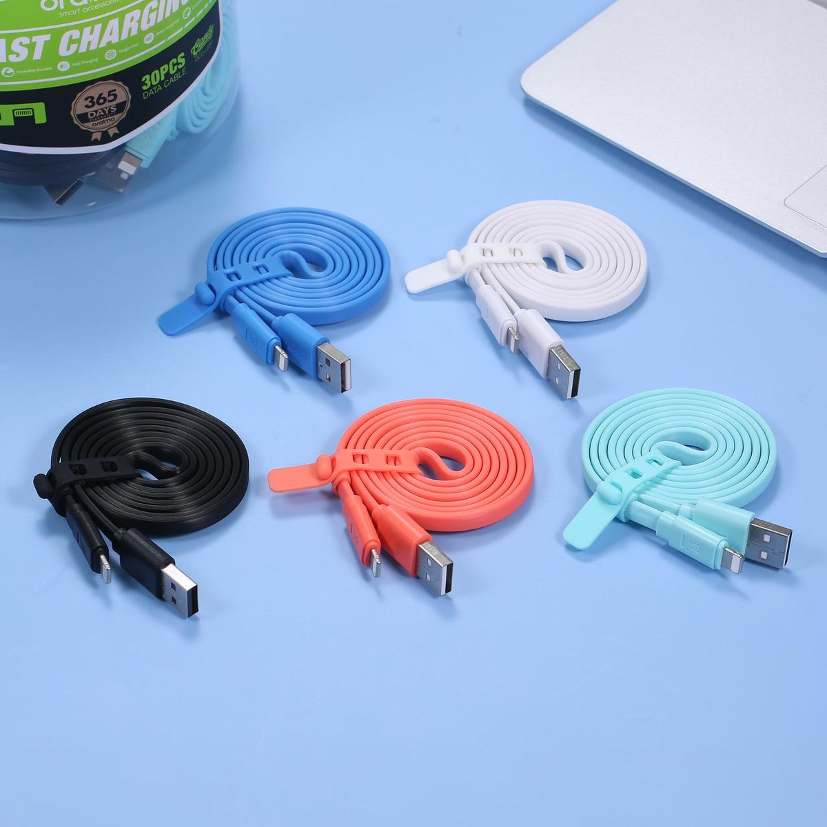 30pcs Oraimo OCD-L22P Candy Lighting Fast Charging Flat Cable 5V 2.1A
