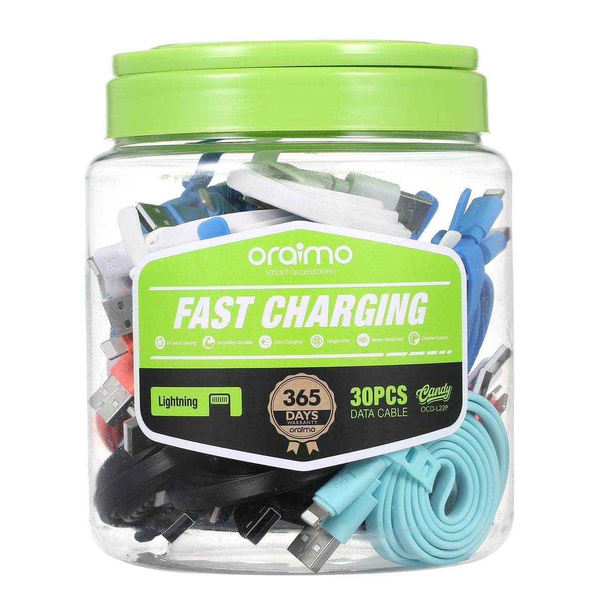 30pcs Oraimo OCD-L22P Candy Lighting Fast Charging Flat Cable 5V 2.1A