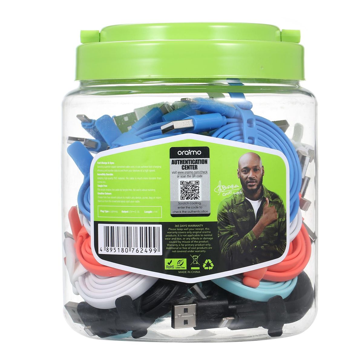 30pcs Oraimo OCD-L22P Candy Lighting Fast Charging Flat Cable 5V 2.1A