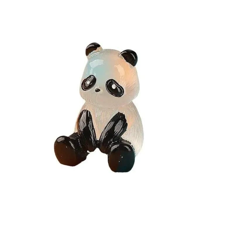 5Pcs/Set Glowing Panda Mini Figurines Miniature Panda Micro Landscape Ornament Glowing in Dark Miniature Flower Potted Decor