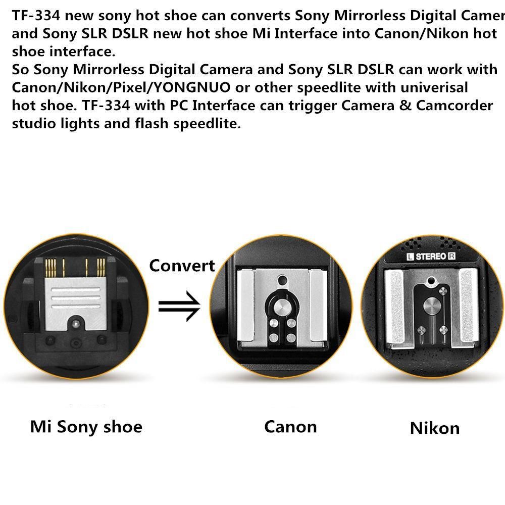 Pixel TF-334 Flash Hot Shoe Adapter For Mi A7 A7R A7S II A99 A6000 A6300 RX10 NEX6 Convert To Nikon Yongnuo Godox CUIII