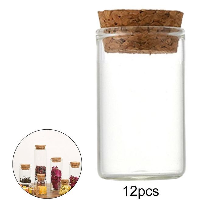 12pcs Mini Small Tiny Clear Cork Stopper Glass Bottles Vials Jars 20ml
