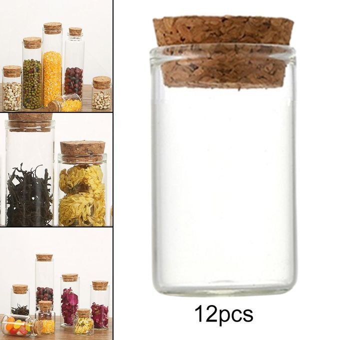 12pcs Mini Small Tiny Clear Cork Stopper Glass Bottles Vials Jars 20ml