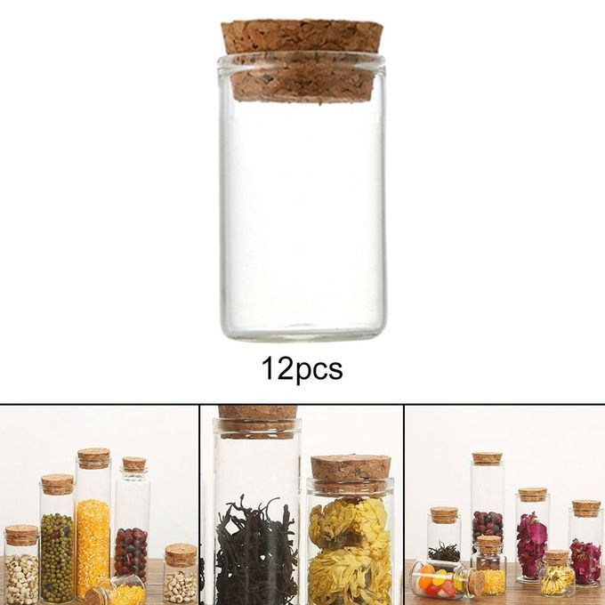 12pcs Mini Small Tiny Clear Cork Stopper Glass Bottles Vials Jars 20ml
