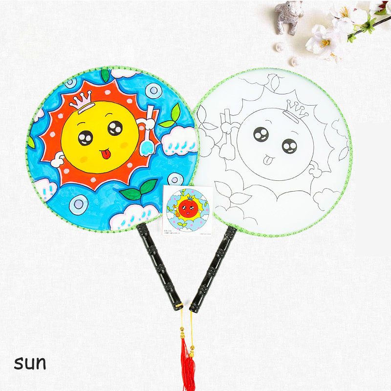 Creative Silk Set Fans Japanese White Materials Toy Painted Style Painting Hand-painted Round Art DIY Fan 1 Kindergarten