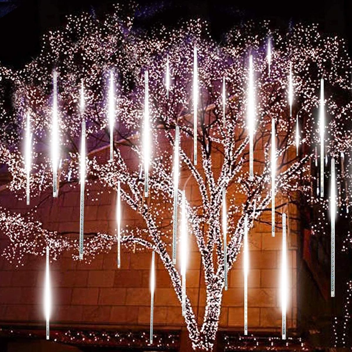 30CM/50CM Waterproof LED Meteor Shower Falling Raindrop Fairy String Light For Christmas Wedding Holiday Party Patio Decoration--White Light--30cm 8 Tubes