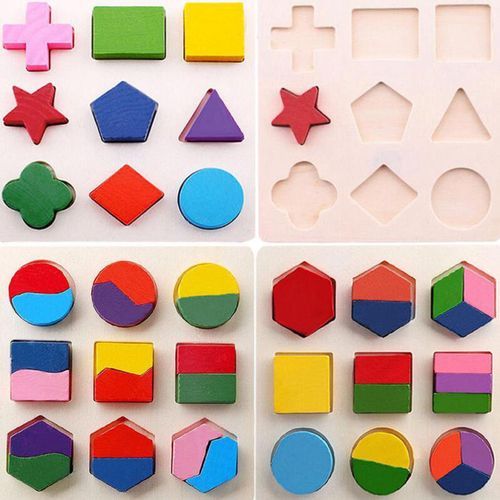 Montessori Maths Wooden Children Geometry Block Puzzles X3