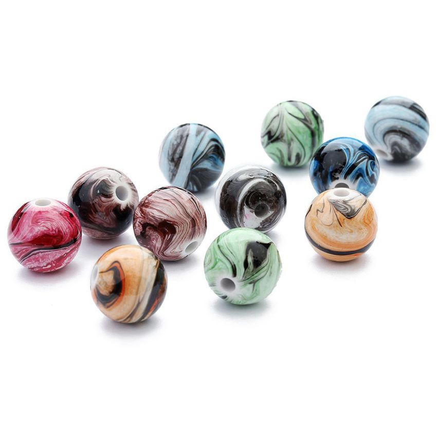 100pcs Round Resin Loose Spacer Beads For Jewelry Making