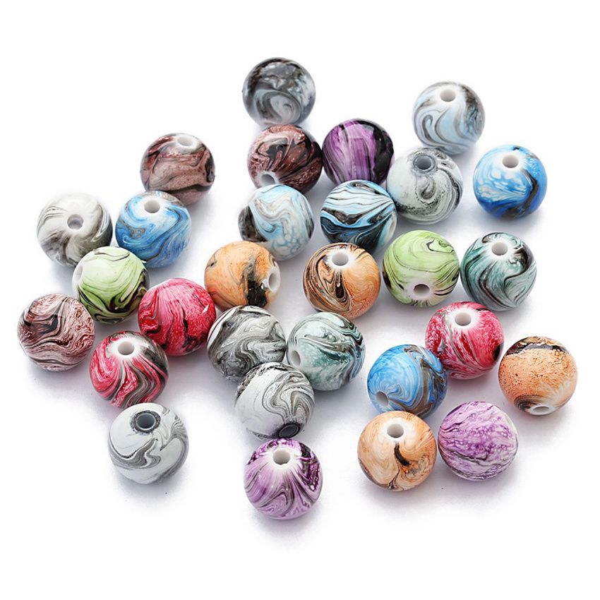 100pcs Round Resin Loose Spacer Beads For Jewelry Making
