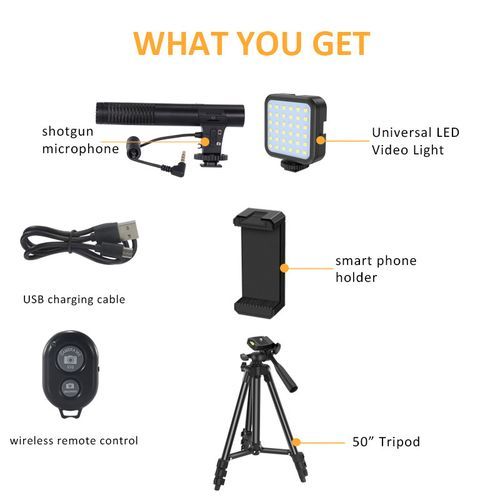 Phone Vlog Video Kit With Height Adjustable Tripod