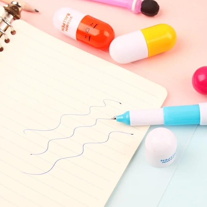 6pcs Color pill ballpoint pen Novelty Vitamin Capsule pill Blue color ink pens for writing signature Office School supplies F205