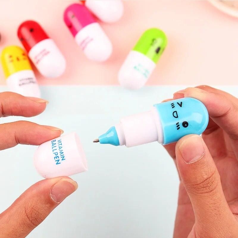 6pcs Color pill ballpoint pen Novelty Vitamin Capsule pill Blue color ink pens for writing signature Office School supplies F205