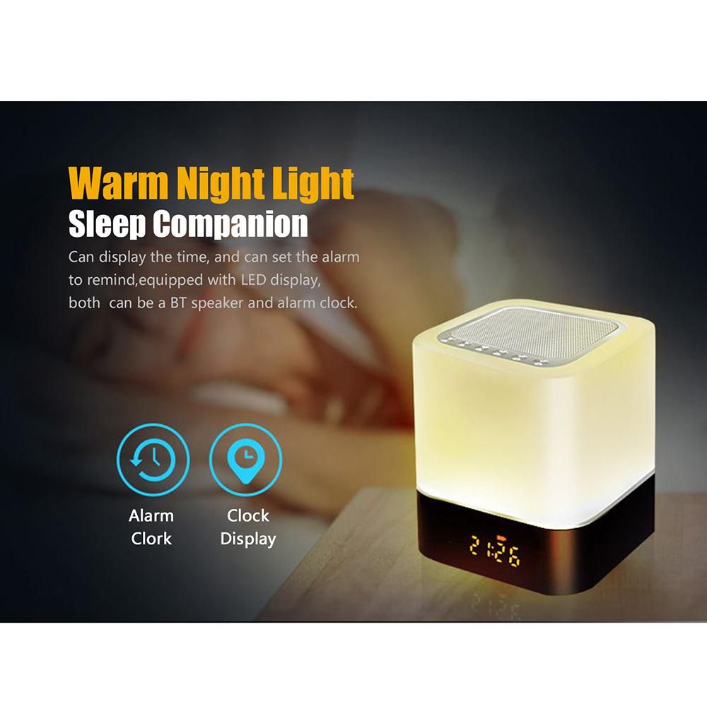 Night Light Speaker Digital Alarm Clock Bedside Table Lamp with 7-color 3 Brightness Adjustment BT/ USB Flash Disk/ TF Support Multicolor Changing Table Lamp