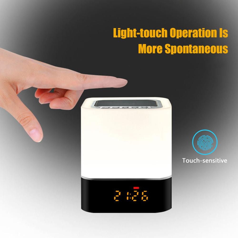 Night Light Speaker Digital Alarm Clock Bedside Table Lamp with 7-color 3 Brightness Adjustment BT/ USB Flash Disk/ TF Support Multicolor Changing Table Lamp