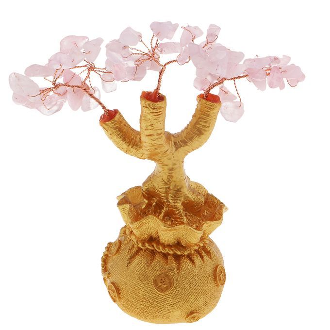 Mini Feng Shui Bring Wealth Luck Tree Crystal Money Tree Purse Pink